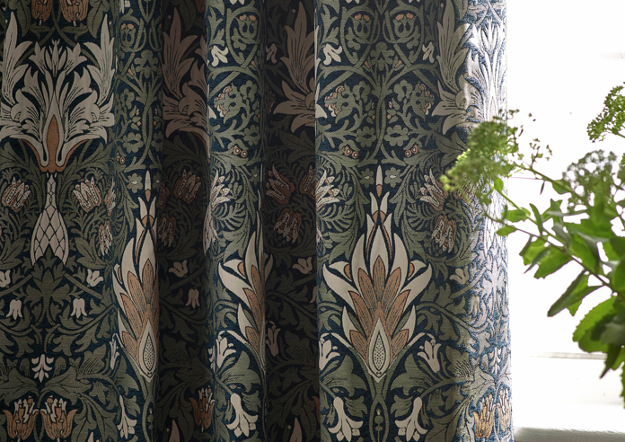 Snakeshead Pencil Pleat, Indigo/Leaf - Ready Made Curtains - Image 5